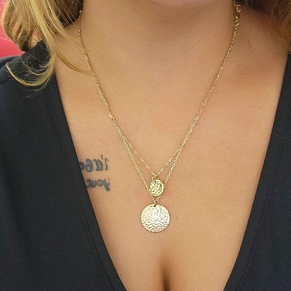 Any 2/$20! Gold Multi-Layer Textured Disc Necklace - Picture 4 of 8